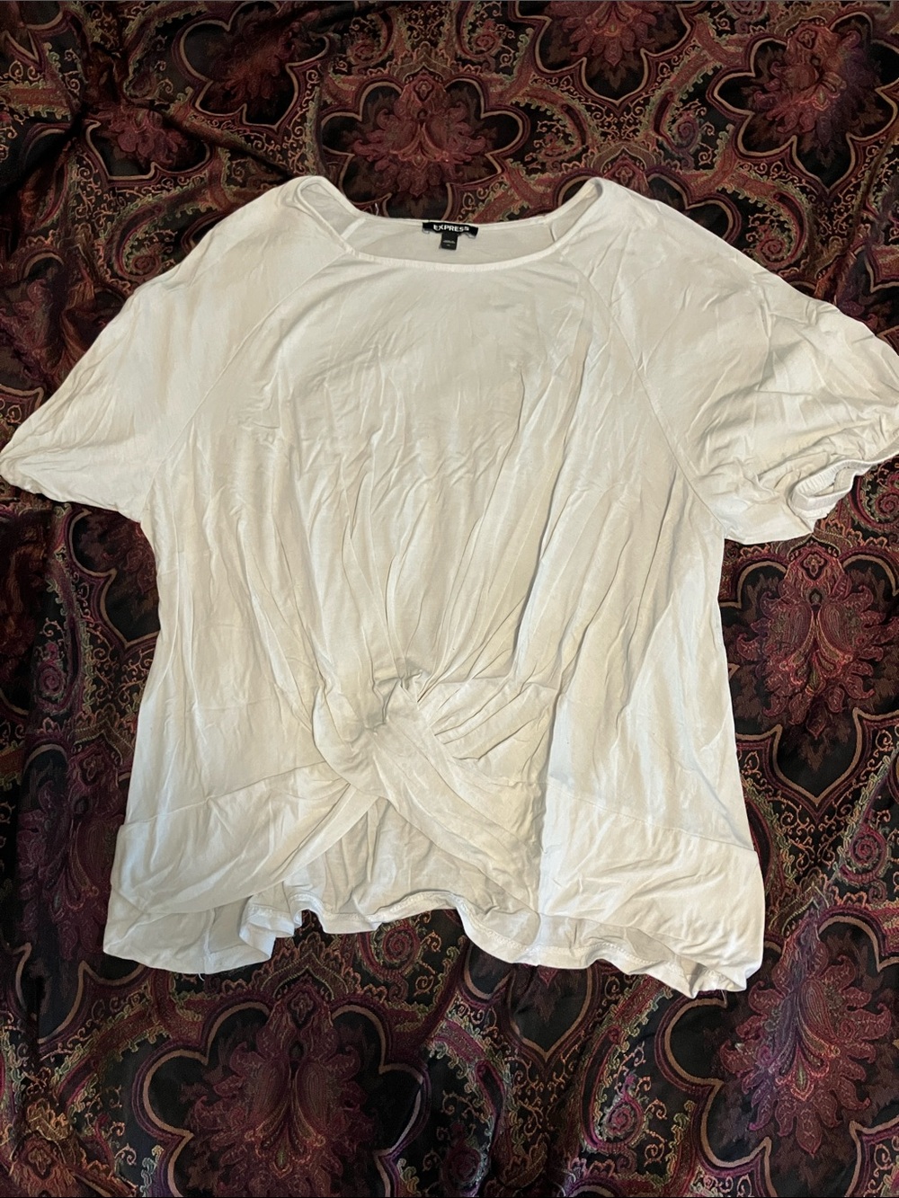 Express White Knot-Front Short Sleeve Tee